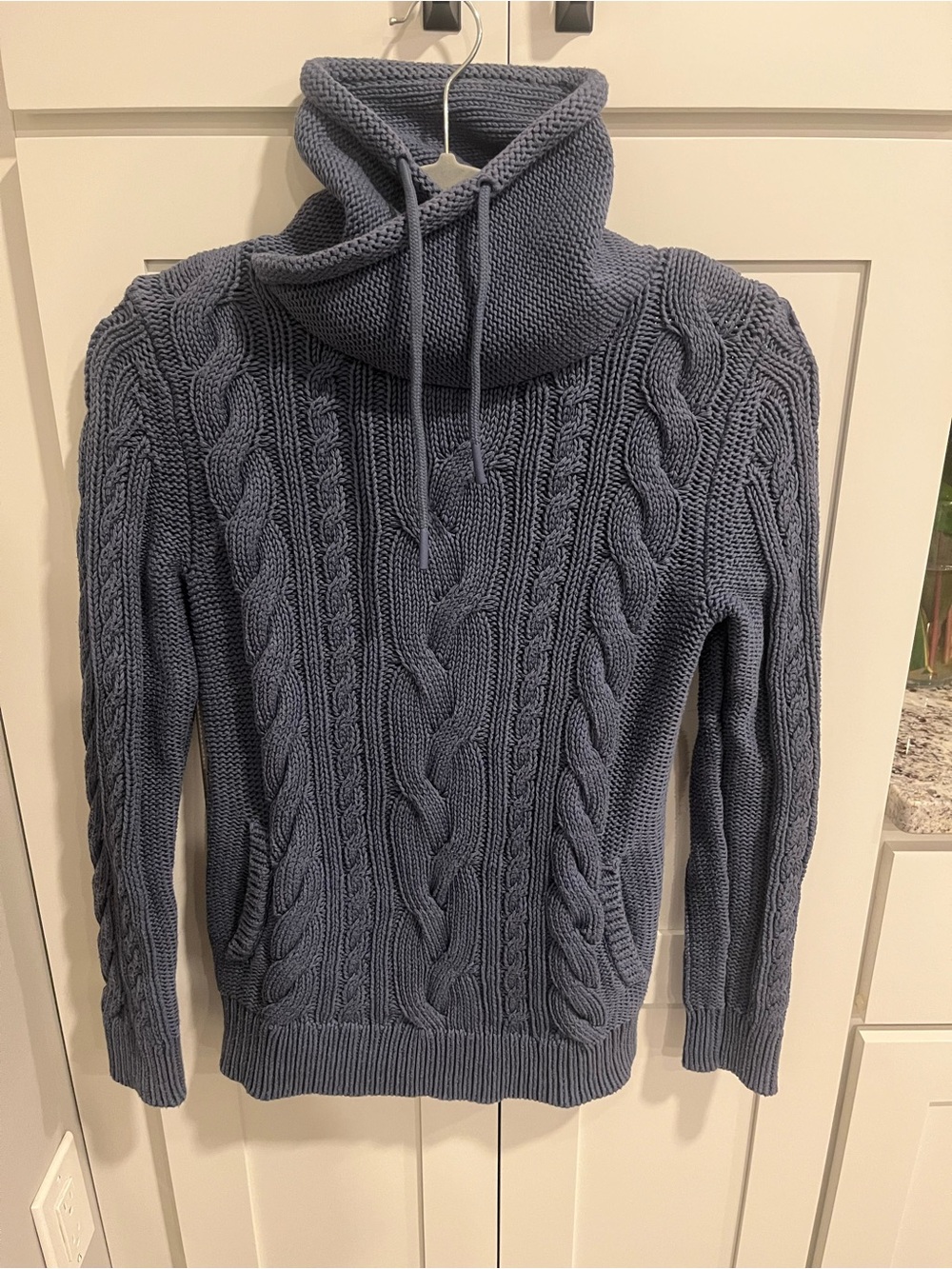 L.L. Bean Chunky Cable Cowl Neck Sweater in Slate Blue